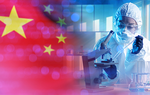 China flag and Chemical research and laboratory testing © Grispb stock.adobe.com
