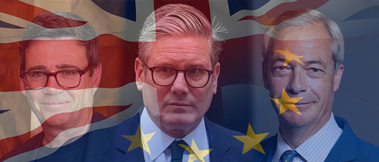 Feature - Burnham, Starmer and Farage montage © Paul Lindsell